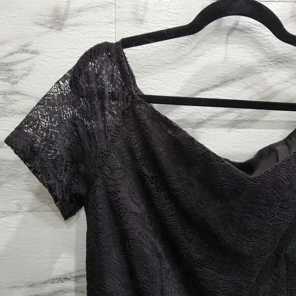 MllesReve Cocktail Party Dress Women Size XL Black Vintage Floral Lace Hi Low - Picture 2 of 11